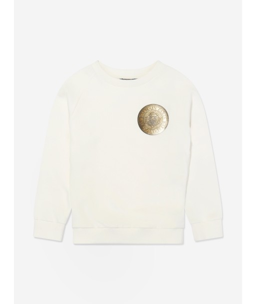 Balmain Kids Logo Sweatshirt in Ivory Paris Déstockage Promo