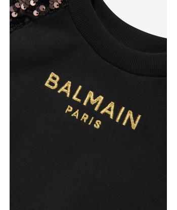 Balmain Girls Sequin Sleeve Sweatshirt in Black pas cheres