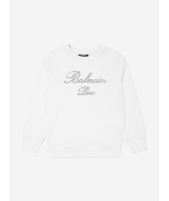 Balmain Kids Paris Logo Sweatshirt in White chez Cornerstreet bien 