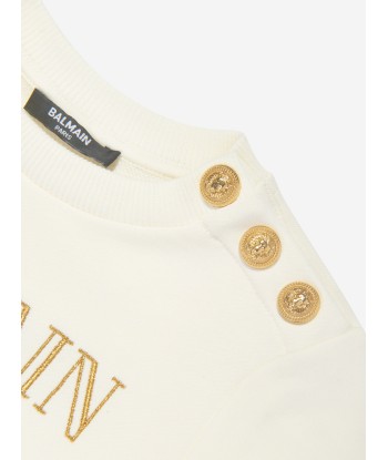 Balmain Girls Paris Logo Sweatshirt in Ivory Fin de série