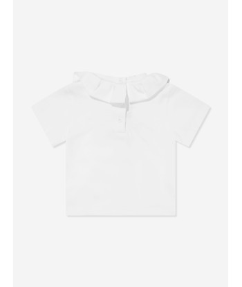 Balmain Baby Girls Frilly Collar Logo T-Shirt in White rembourrage situé sous