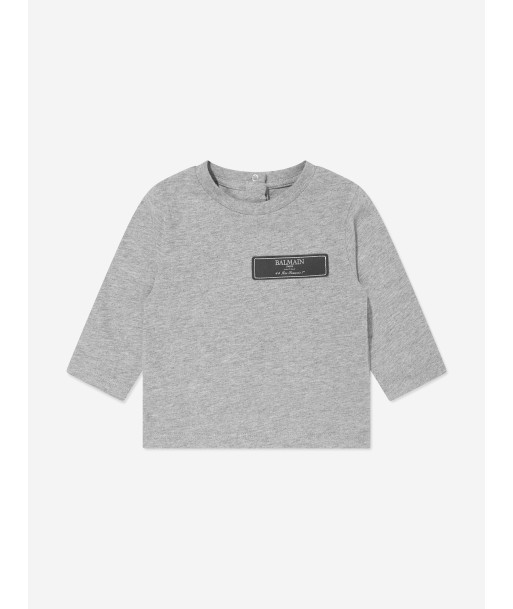 Balmain Baby Long Sleeve T-Shirt in Grey Faites des économies