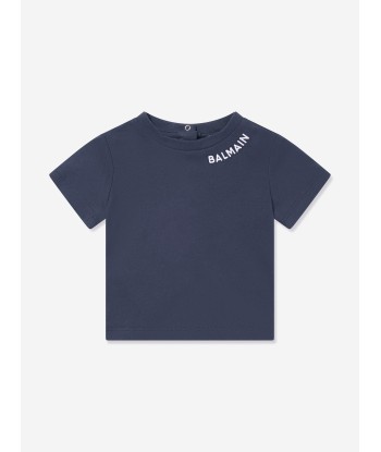 Balmain Baby Logo T-Shirt in Navy basket pas cher