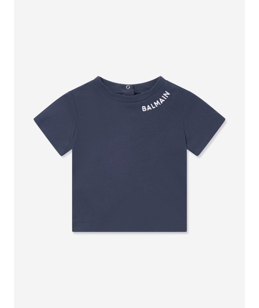 Balmain Baby Logo T-Shirt in Navy basket pas cher