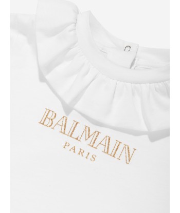 Balmain Baby Girls Frilly Collar Logo T-Shirt in White rembourrage situé sous