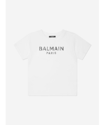 Balmain Kids Paris Logo T-Shirt in White ou a consommer sur place