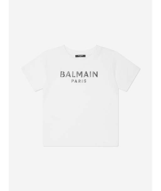 Balmain Kids Paris Logo T-Shirt in White ou a consommer sur place