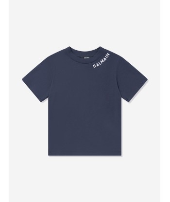 Balmain Kids Logo T-Shirt in Navy des créatures d'habitude