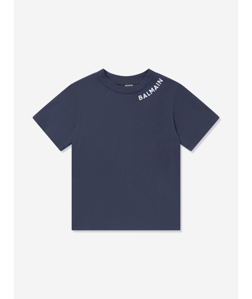 Balmain Kids Logo T-Shirt in Navy des créatures d'habitude