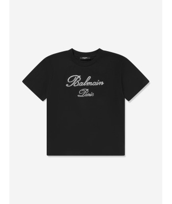 Balmain Kids Paris Logo T-Shirt in Black rembourrage situé sous