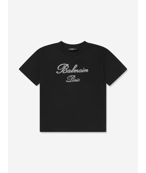 Balmain Kids Paris Logo T-Shirt in Black rembourrage situé sous