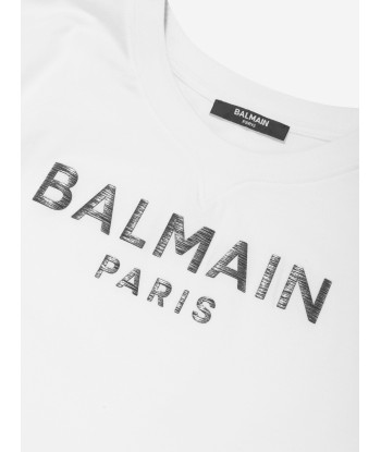 Balmain Kids Paris Logo T-Shirt in White ou a consommer sur place