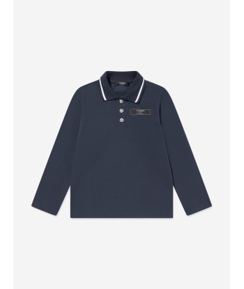 Balmain Boys Long Sleeve Polo Shirt in Navy suggérées chez