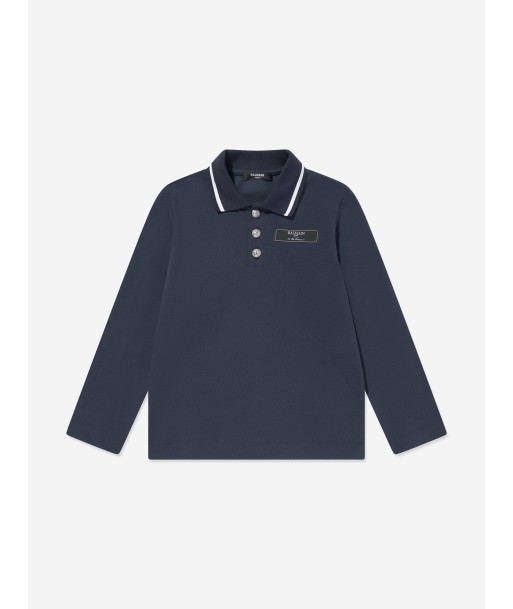 Balmain Boys Long Sleeve Polo Shirt in Navy suggérées chez