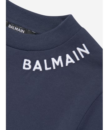 Balmain Kids Logo T-Shirt in Navy des créatures d'habitude