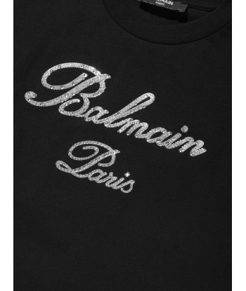 Balmain Kids Paris Logo T-Shirt in Black rembourrage situé sous