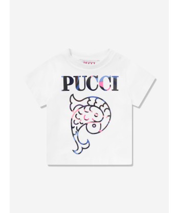 Pucci Baby Girls Logo Print T-Shirt in Ivory Véritable concentré