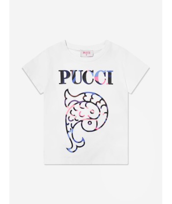 Pucci Girls Logo Print T-Shirt in Ivory la livraison gratuite