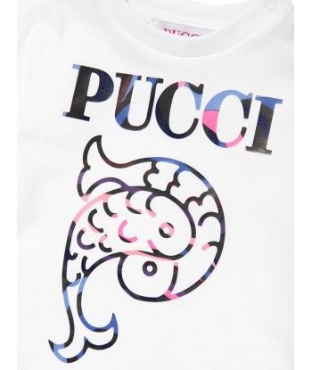 Pucci Baby Girls Logo Print T-Shirt in Ivory Véritable concentré