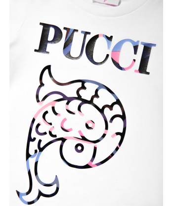 Pucci Girls Logo Print T-Shirt in Ivory la livraison gratuite