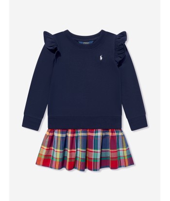 Ralph Lauren Girls Ruffle Sweater Dress in Navy de la marque