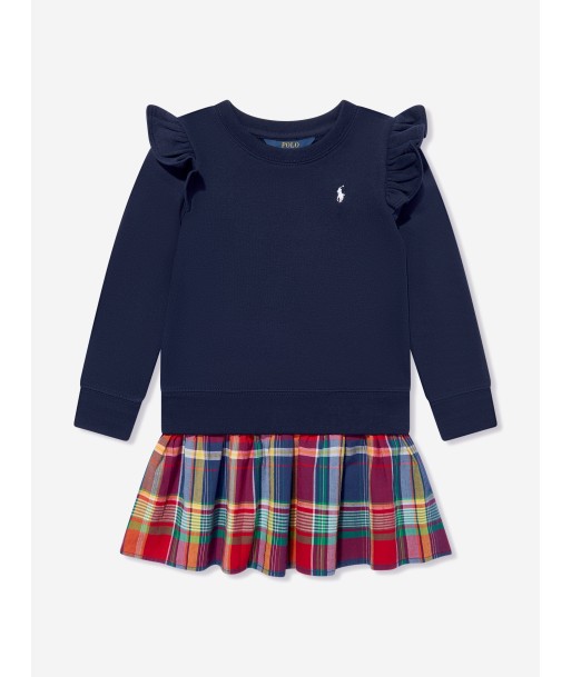 Ralph Lauren Girls Ruffle Sweater Dress in Navy de la marque