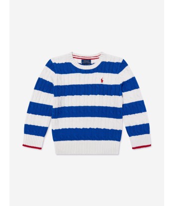 Ralph Lauren Boys Striped Cable Knit Jumper in Blue ou a consommer sur place