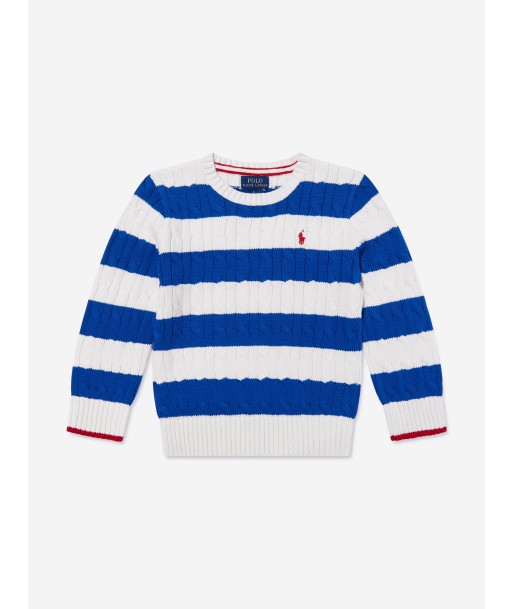 Ralph Lauren Boys Striped Cable Knit Jumper in Blue ou a consommer sur place