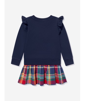 Ralph Lauren Girls Ruffle Sweater Dress in Navy de la marque