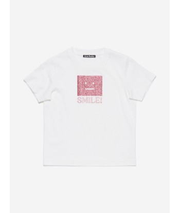 Acne Studios Kids Nash Smiling Face T-Shirt in White destockage