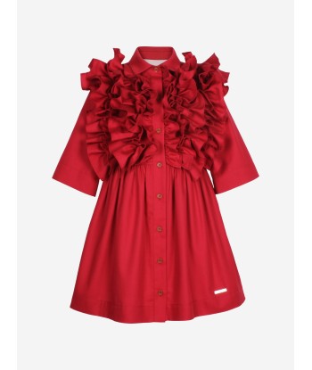 Jessie And James Girls Ripple Dress With Sleeves in Red En savoir plus