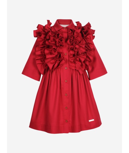 Jessie And James Girls Ripple Dress With Sleeves in Red En savoir plus