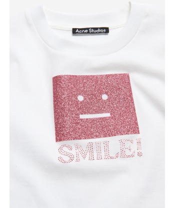 Acne Studios Kids Nash Smiling Face T-Shirt in White destockage