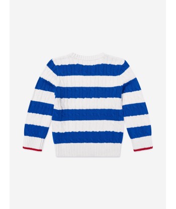 Ralph Lauren Boys Striped Cable Knit Jumper in Blue ou a consommer sur place