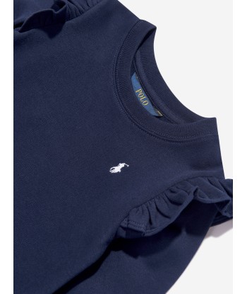 Ralph Lauren Girls Ruffle Sweater Dress in Navy de la marque