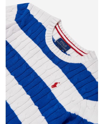 Ralph Lauren Boys Striped Cable Knit Jumper in Blue ou a consommer sur place