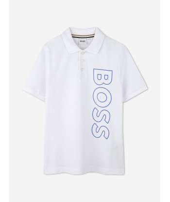 BOSS Boys Regular Fit Logo Polo Shirt in White En savoir plus