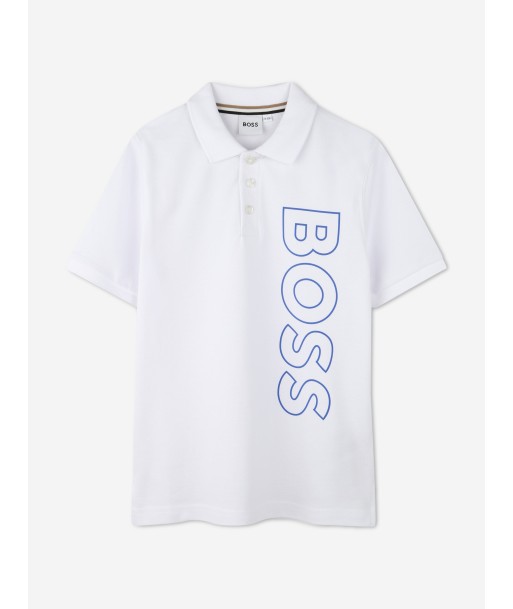 BOSS Boys Regular Fit Logo Polo Shirt in White En savoir plus