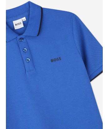 BOSS Boys Regular Fit Logo Polo Shirt in Blue en ligne