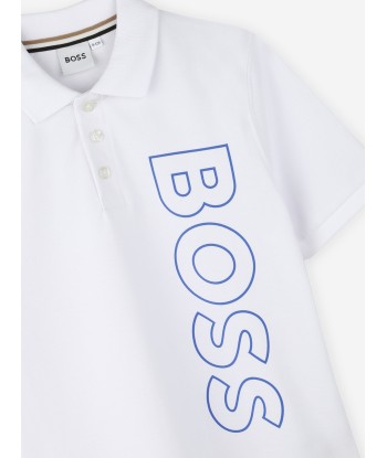 BOSS Boys Regular Fit Logo Polo Shirt in White En savoir plus