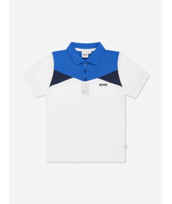 BOSS Boys Colourblock Polo Shirt in White Venez acheter