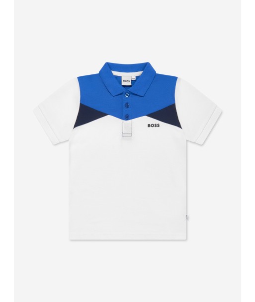 BOSS Boys Colourblock Polo Shirt in White Venez acheter