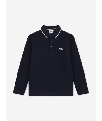 BOSS Boys Long Sleeve Polo Shirt in Navy pas chere