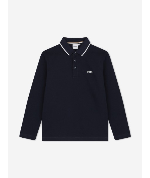 BOSS Boys Long Sleeve Polo Shirt in Navy pas chere