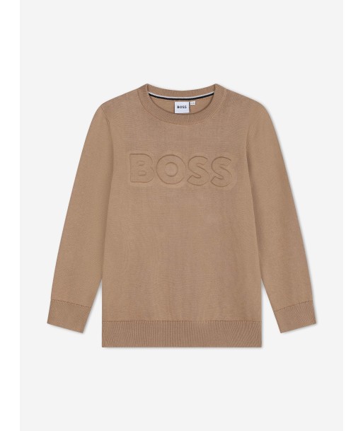 BOSS Boys Knitted Logo Jumper in Brown Voir les baskets