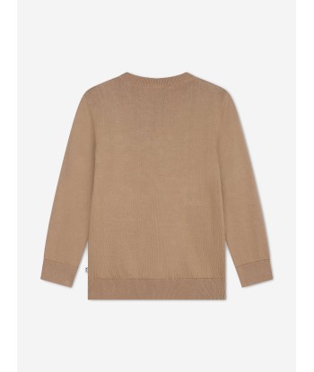 BOSS Boys Knitted Logo Jumper in Brown Voir les baskets