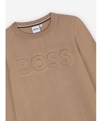 BOSS Boys Knitted Logo Jumper in Brown Voir les baskets