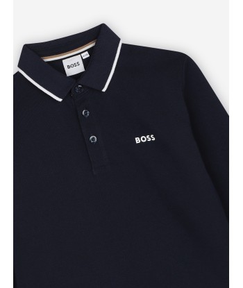 BOSS Boys Long Sleeve Polo Shirt in Navy pas chere