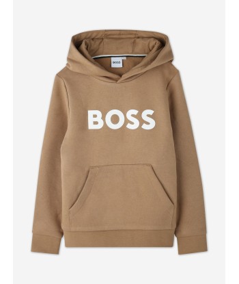 BOSS Boys Logo Hoodie in Brown Les magasins à Paris