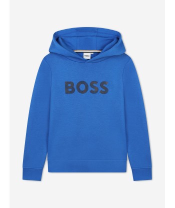 BOSS Boys Logo Print Hoodie in Blue Voir les baskets